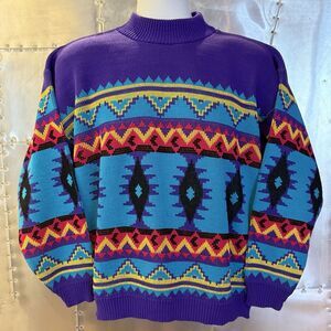 Vintage 80s Liberty Knits USA Southwestern Aztec Pattern Sweater Men’s Medium